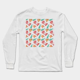 Cute Beach Nature with Coral Starfish and Crab Ocean Summer Gift Long Sleeve T-Shirt